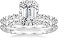 EAMTI 2CT Emerald Cut CZ 925 Sterling Silver Bridal Ring Sets - Vintage Engagement Promise Wedding Bands Women Sizes 3-12