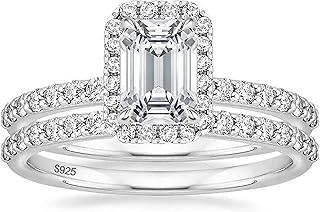 2CT 925 Sterling Silver Bridal Ring Sets Emerald Cut CZ Engagement Vintage Promise Rings Wedding Bands for Women Size 3-12