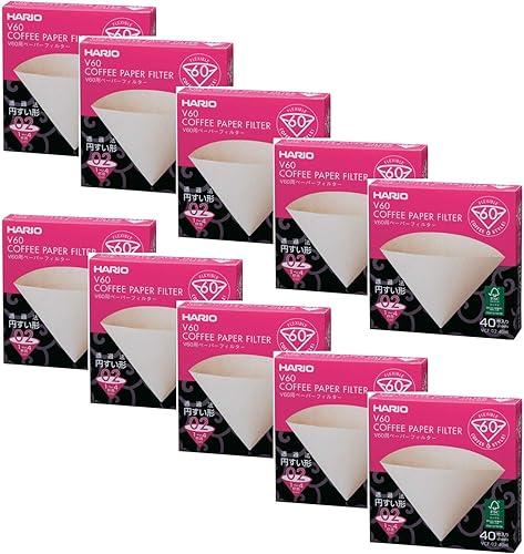 10 filtros de papel natural Hario V60 tamaño 02 de 40 unidades de café natural, 10 cajas (total de 400 hojas)