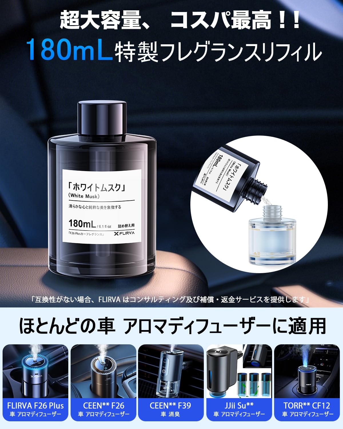 Amazon.co.jp: Flirva 詰め替え 180mLで16ヶ月持続 車 芳香剤 F26 Plus