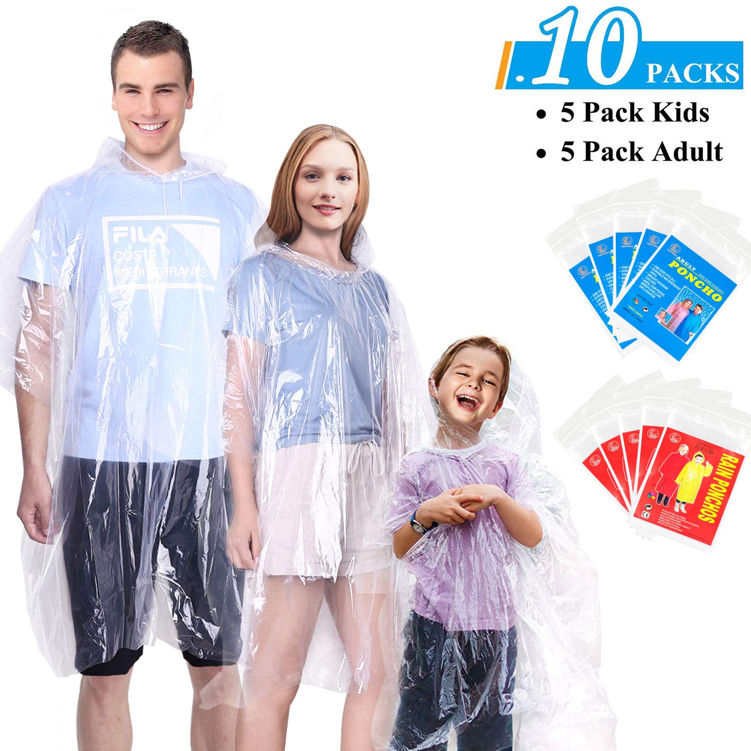 GINMICRain Ponchos for Kids and Adults, Disposable Emergency Rain Ponchos