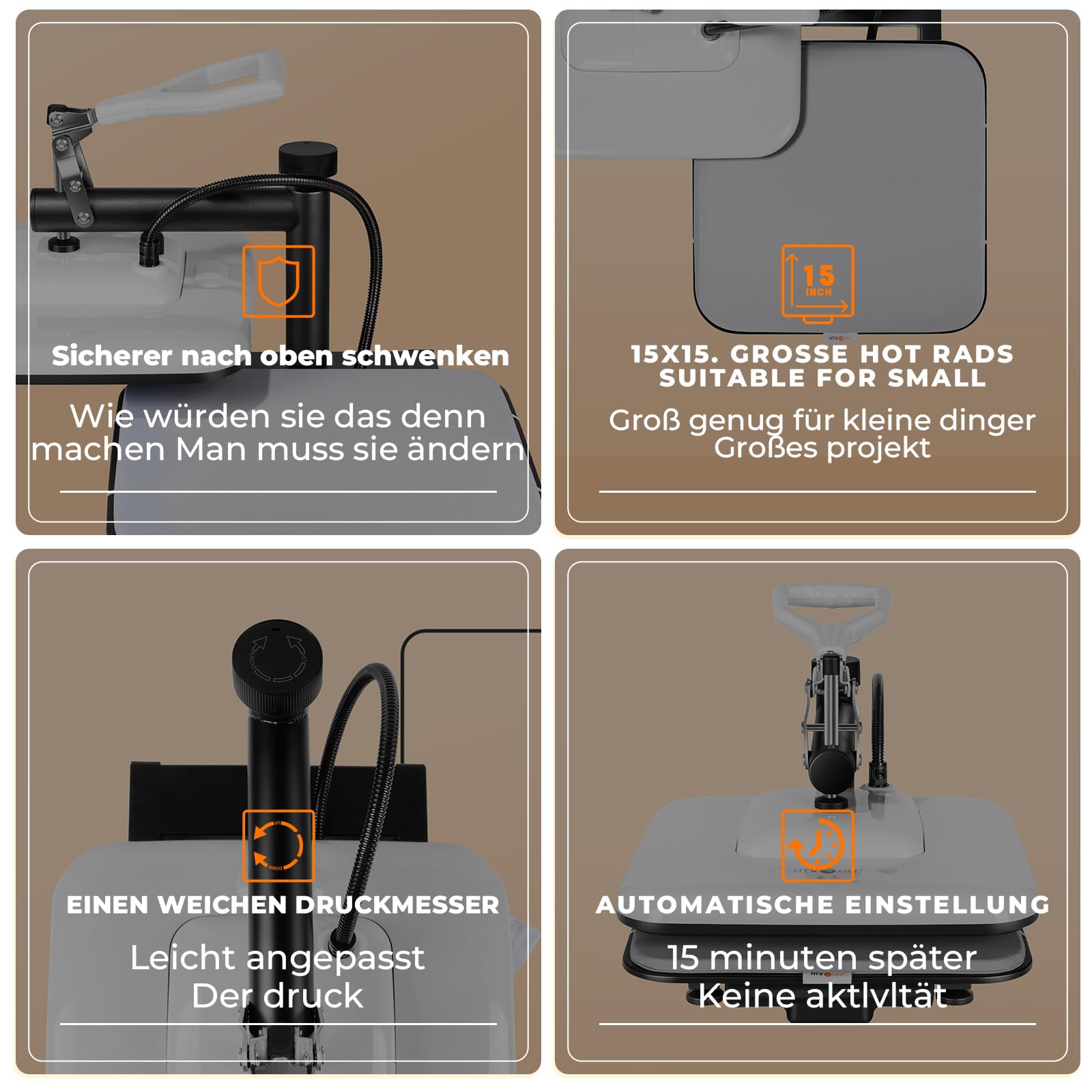 HTVRONT Heißpresse 38 x 38 cm – Klappheißpresse für T-Shirts – Profi-Heißpresse für Sublimierung, Vinyl und Wärmeübertragungsprojekte, schnell aufheizbar und gleichmäßige Wärmeverteilung
