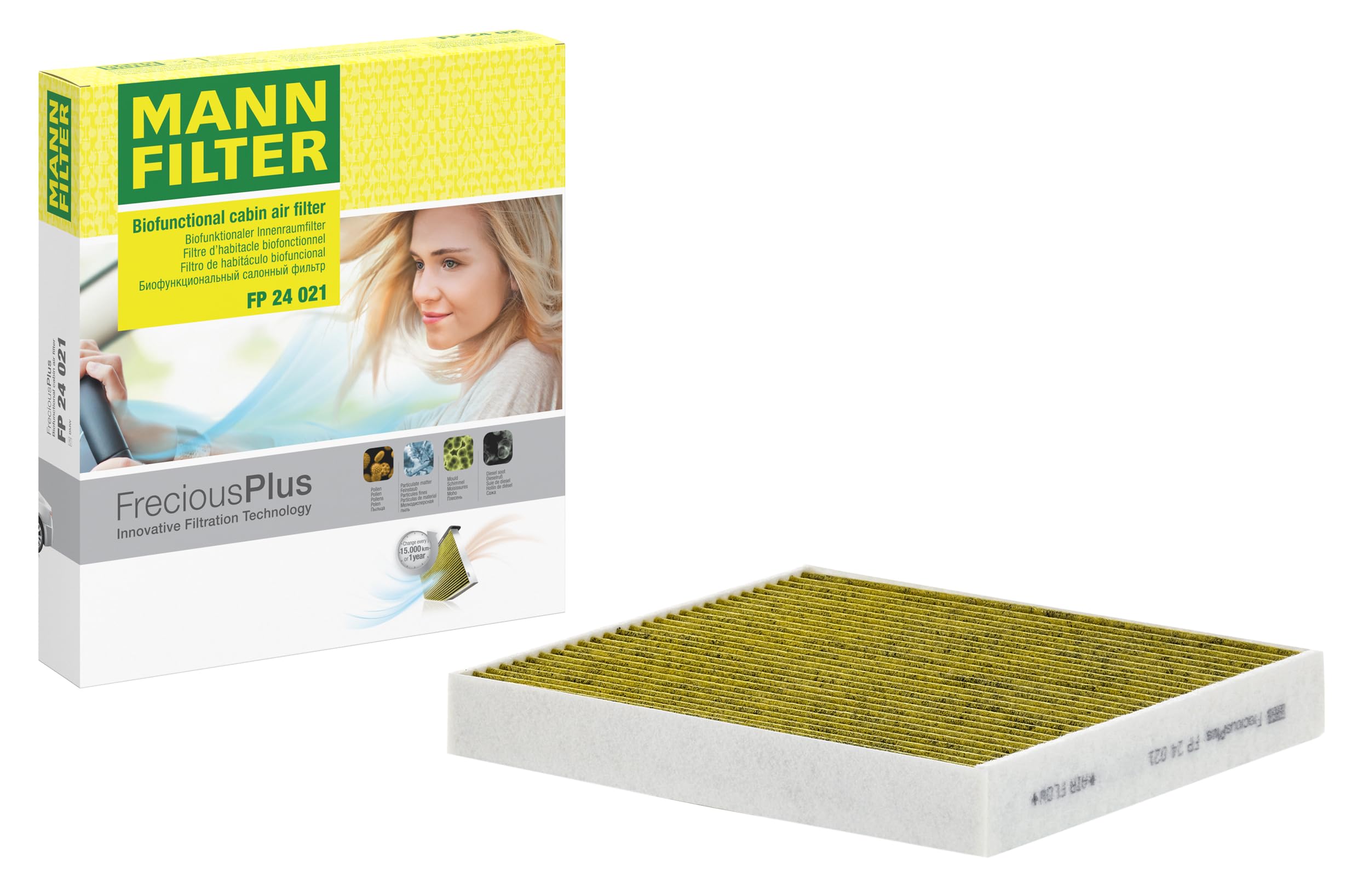 MANN-FILTER FP 24 021 Innenraumfilter / Kabinenluftfilter - FreciousPlus Biofunktionaler Pollenfilter - für Pkw + Transporter | Fp 24 021 passend für 1 2
