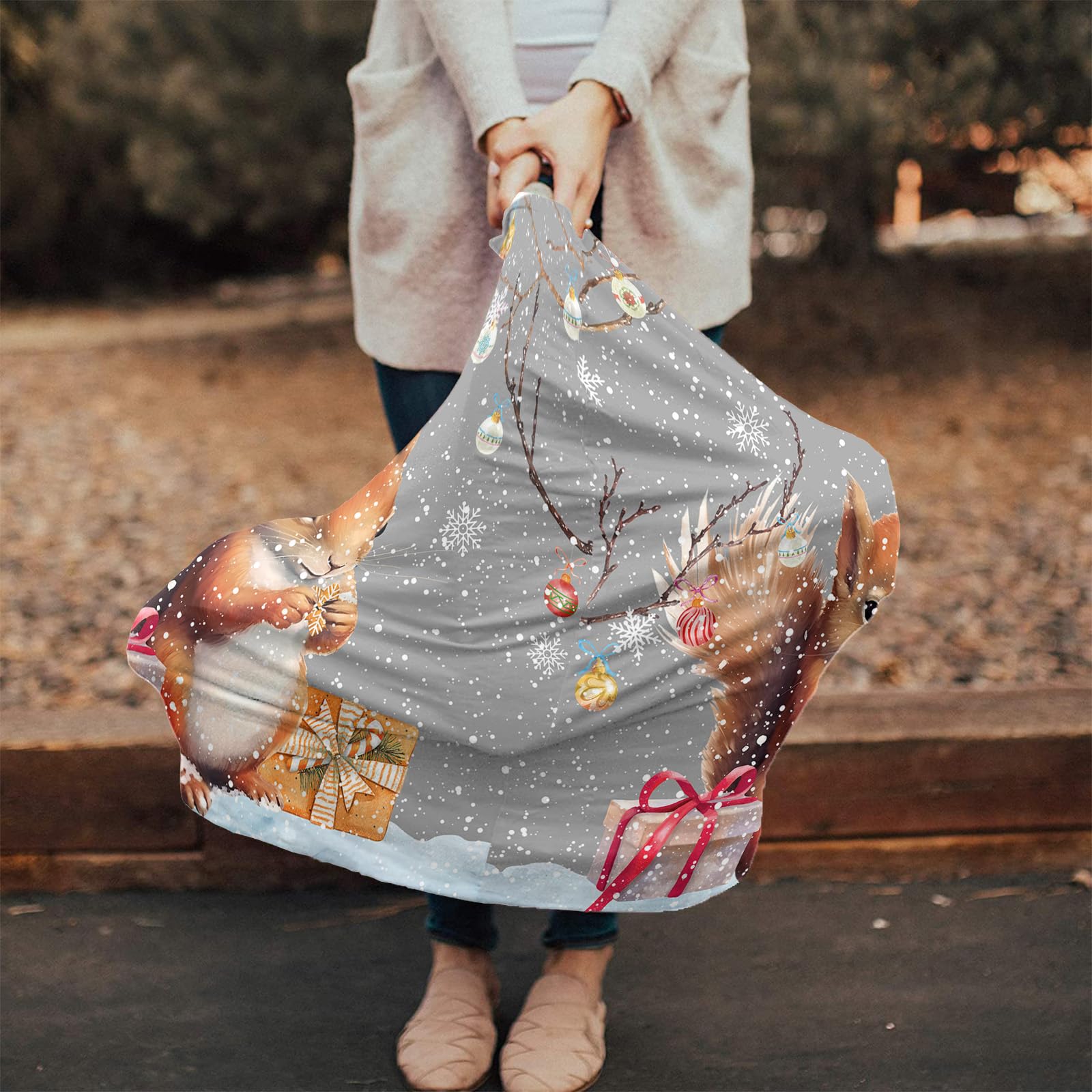 Nursing Cover for Breastfeeding Scarf, Merry Christmas Gifts Cute Squirrel Baby Car Covers Super Soft Multi Use for Canopy Shopping Cart Cover Blanket Stroller Cover