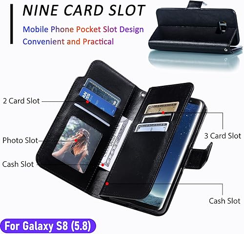 Miniatura 2 de LMDAMZ Funda tipo cartera para Galaxy S8 de 5.8 pulgadas 3+ ranuras para tarjetas Tarjeta de visita de identificación, ranura para tarjetas de