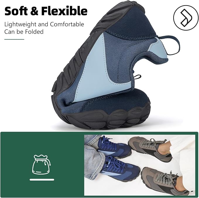 SAGUARO Wide Toe Box Minimalist Shoes for Men and Women, Zero Drop Trail-Runner Barefoot Sneakers Blue 12.5 Women/10.5 Men