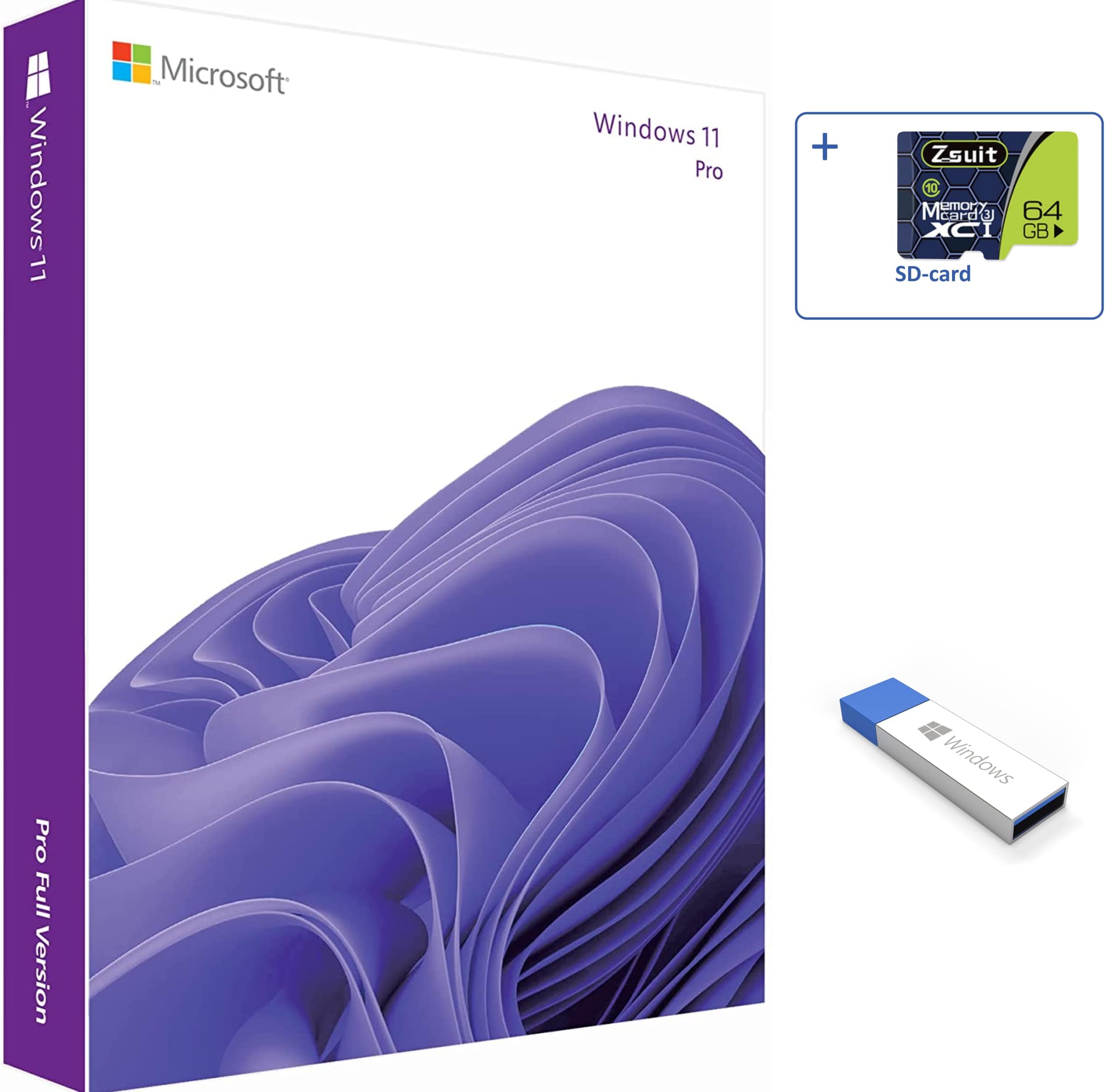 Wíndows 11 Professional 64 bit + Zsuit 64GB MicroSD Card Bundle - USB Flash Drive - English - 1 PC - Wíndows 11 Professional USB 32 bit / 64 bit