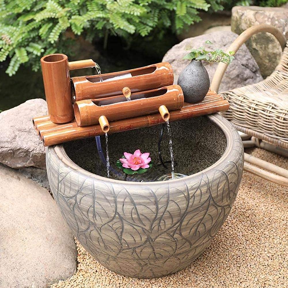 Japanese Garden Decoration,Bamboo Fountain Decor Bamboo Fountain Water Feature Garden Fountain Pump Sculptures Statues Home Decoration Arts Crafts Decor for Waterfall