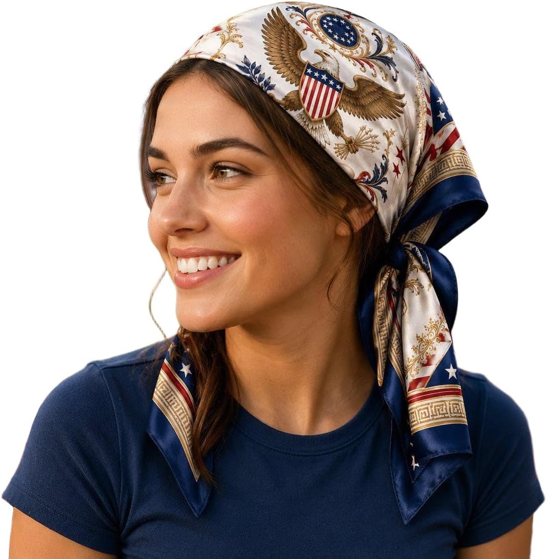 USA Satin Hair Scarf for Women, American Bandana Square Head Wrap, Patriotic Soft Neck Scarf for Hair or Bag, Festival Outfit