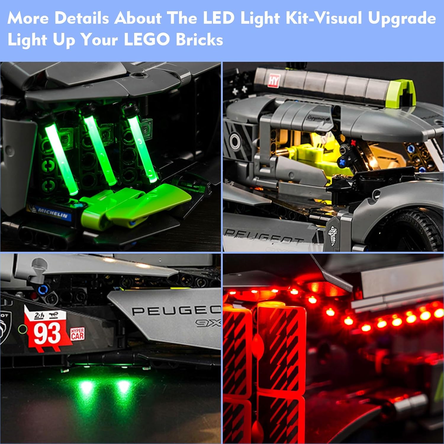 LocoLee LED Light Kit Compatible with Lego Peugeot 9X8 24H Le Mans Hybrid Hypercar 42156, DIY Lighting Set Accessories Compatible with Lego 42156 Building Set for Adults (Lights Only, No Models)