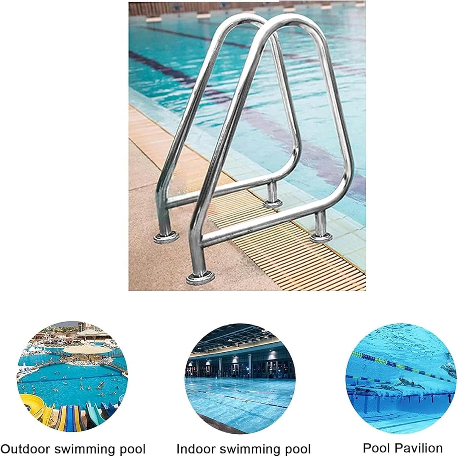 2 Pcs Pool Handrails Pool Safety Handrail - Inground Pool Stair Handrail 304 Stainless Steel with Quick Install Support Plate and Perfect Handle Pool Railing