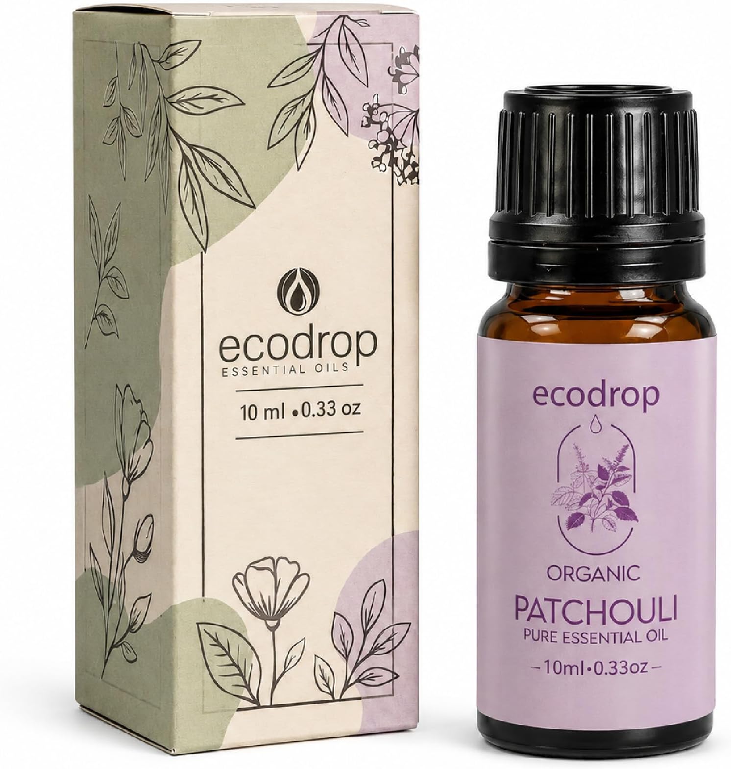 Ecodrop Organic Patchouli Essential Oil 10ml | Pogostemon Cablin | 100% pure, undiluted Patchouli oil. For aromatherapy, diffusers, massage, bath, soap & candle making. Bottled in the UK