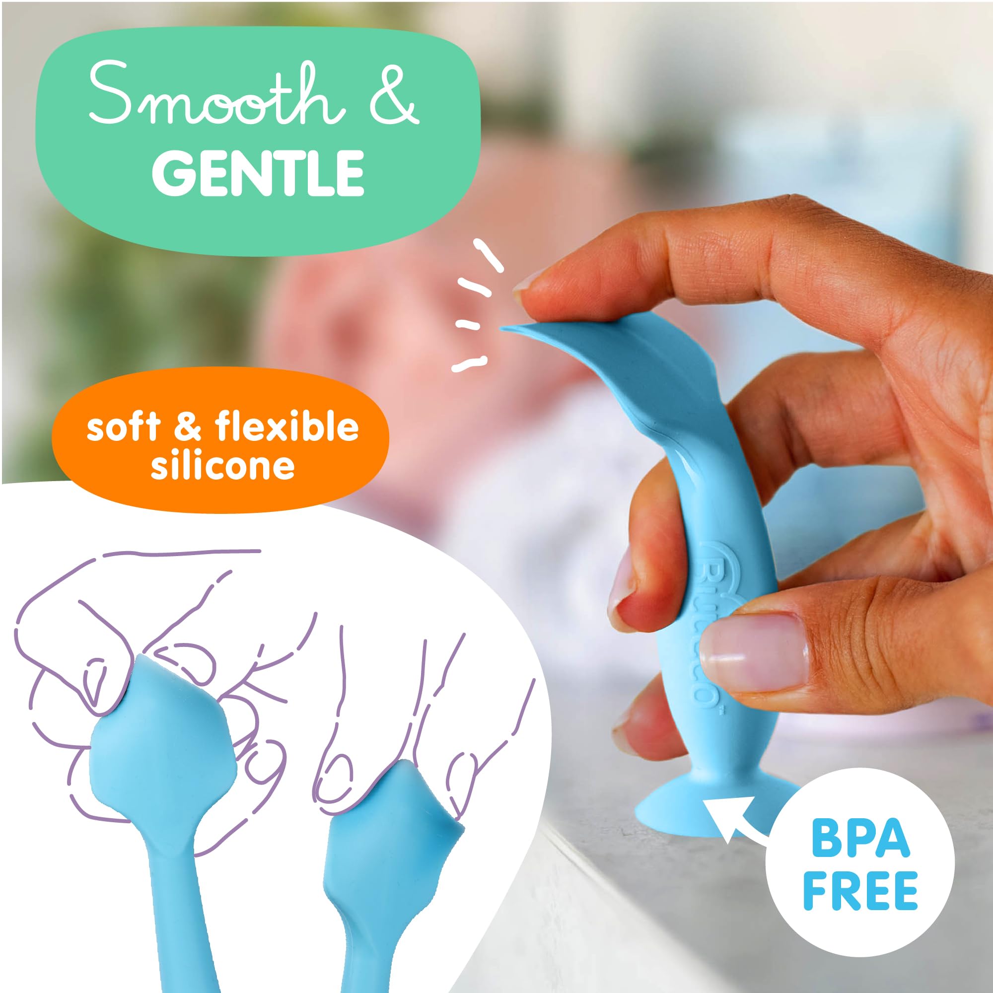 Cepillo para bebé con aplicador de crema de pañales original, cepillo de silicona suave y flexible, regalo único + aplicador de crema para pañales con funda de viaje, color azul + azul