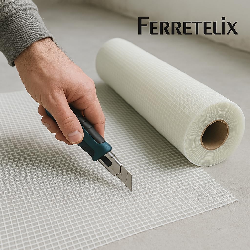 Ferretelix® Treillis en Fibre de Verre pour Enduits Professionnels Blanc 1 M x 50 M – Maille 5 mm x 5 mm
