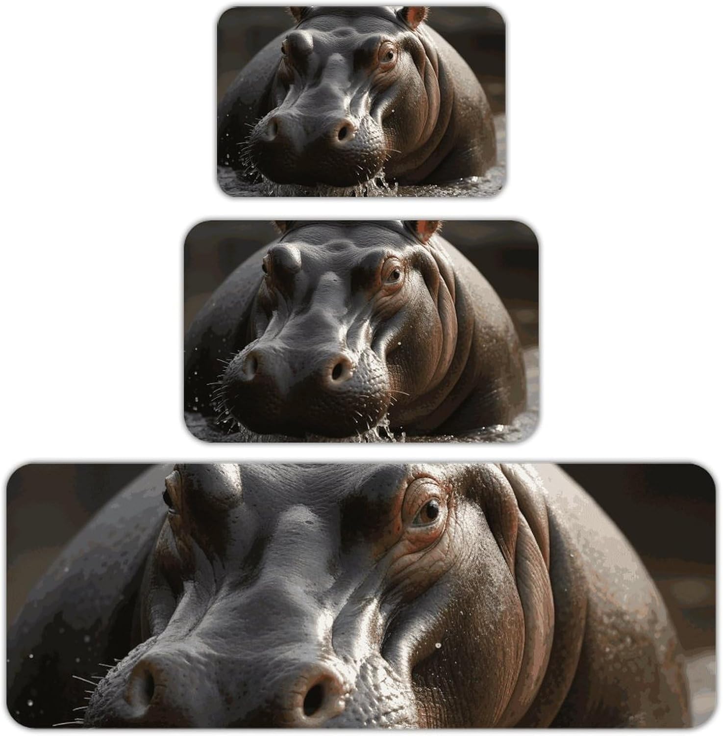 Hippo Kitchen Mats for Floor 3 Pcs Kitchen Rugs