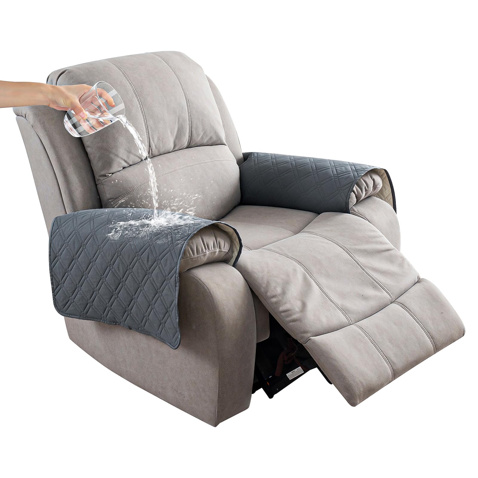 Copribraccioli reclinabili lavabili, per divano, antiscivolo, impermeabili, lavabili, protezioni per mobili, per bambini, cani e animali domestici, grigio scuro (set da 2)