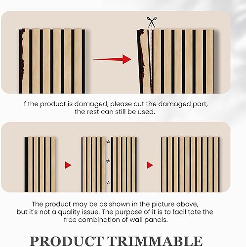 Miniatura 8 de Paquete de 2 paneles acústicos de pared de 105.9 x 20.5 x 0.8 pulgadas, absorbentes de sonido, paneles de pared de listones de madera para