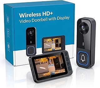 Video Türklingel mit Kamera Drahtlos, Funkklingel mit Kamera und Monitor, Türsprechanlage 4,5" IPS Bildschirm, 2,4GHz Verbindung, IP65 Wasserdicht, Nachtsicht, Gegensprechanlage, Ohne WLAN Ohne App