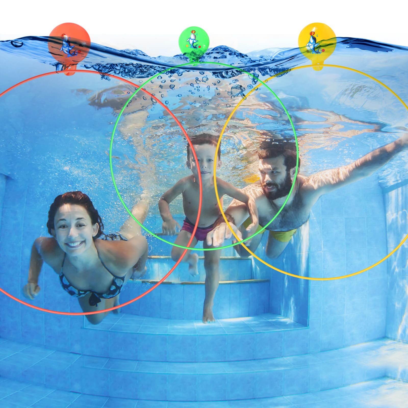 Qooloo 3 Stück Tauchringe für Kinder, Tauchen Spielzeug Ø 80cm Unterwasser Pool Spielzeug für Jungen Mädchen ab 5 6 7 8 9 10 11 12