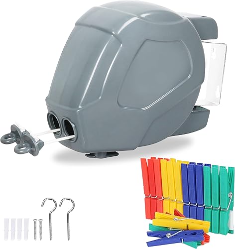 Tendedero retráctil resistente para exteriores e interiores con carcasa de ABS duradera y línea de PVC extruido de 2 x 49 pies, con cerradura para