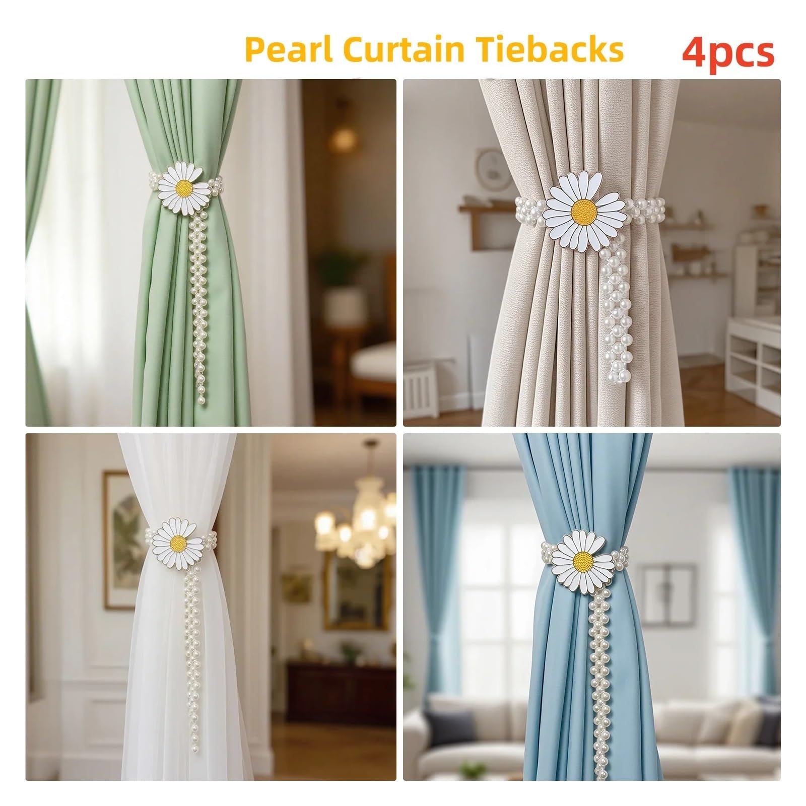Embrasse pour Rideaux Embrasses de Rideaux fenêtre Salon en Perles, Bandes élastiques réglables for Chambre à Coucher, Bureau, décoration d'intérieur(3pcs)
