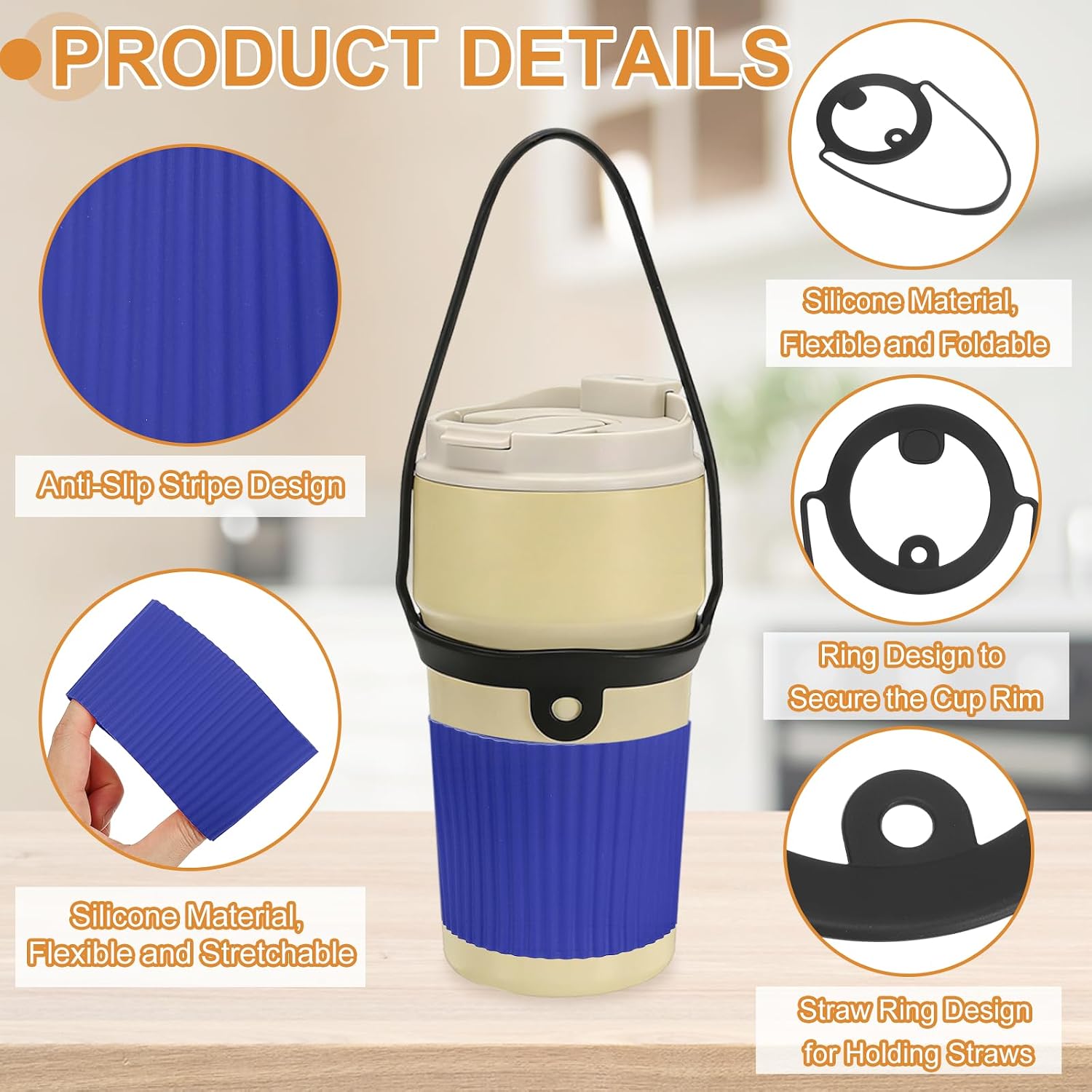 uxcell Silicone Cup Sleeve 2Pcs Coffee Sleeves with Cup Tea Navy Blue image 3