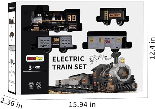 Miniatura 2 de Juego de tren para niños, juguetes eléctricos de tren de Navidad para niños y niñas con sonido incluye motor de locomotora, 3 autos y 10 pistas,