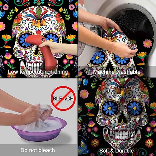 Miniatura 5 de YCUCUEI Telón de fondo de tela para el Día de los Muertos de 72 x 43 pulgadas, fiesta mexicana, calavera de azúcar, flores, fondo de fotografía Dia