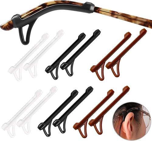 Miniatura 10 de Eyeglasses Ear Grips Sleeve-Upgrade anti-slip eyewear retainer-Sleeve with Hook design-Soft and comfort Glasses Ear hooks 6Pairs (BLACK)