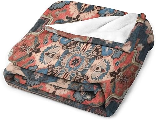 Miniatura 3 de Manta oriental turca antigua azul y rosa, colorida manta de 70 x 80 pulgadas, ligera, súper suave y acogedora, manta de cama de lujo de microfibra