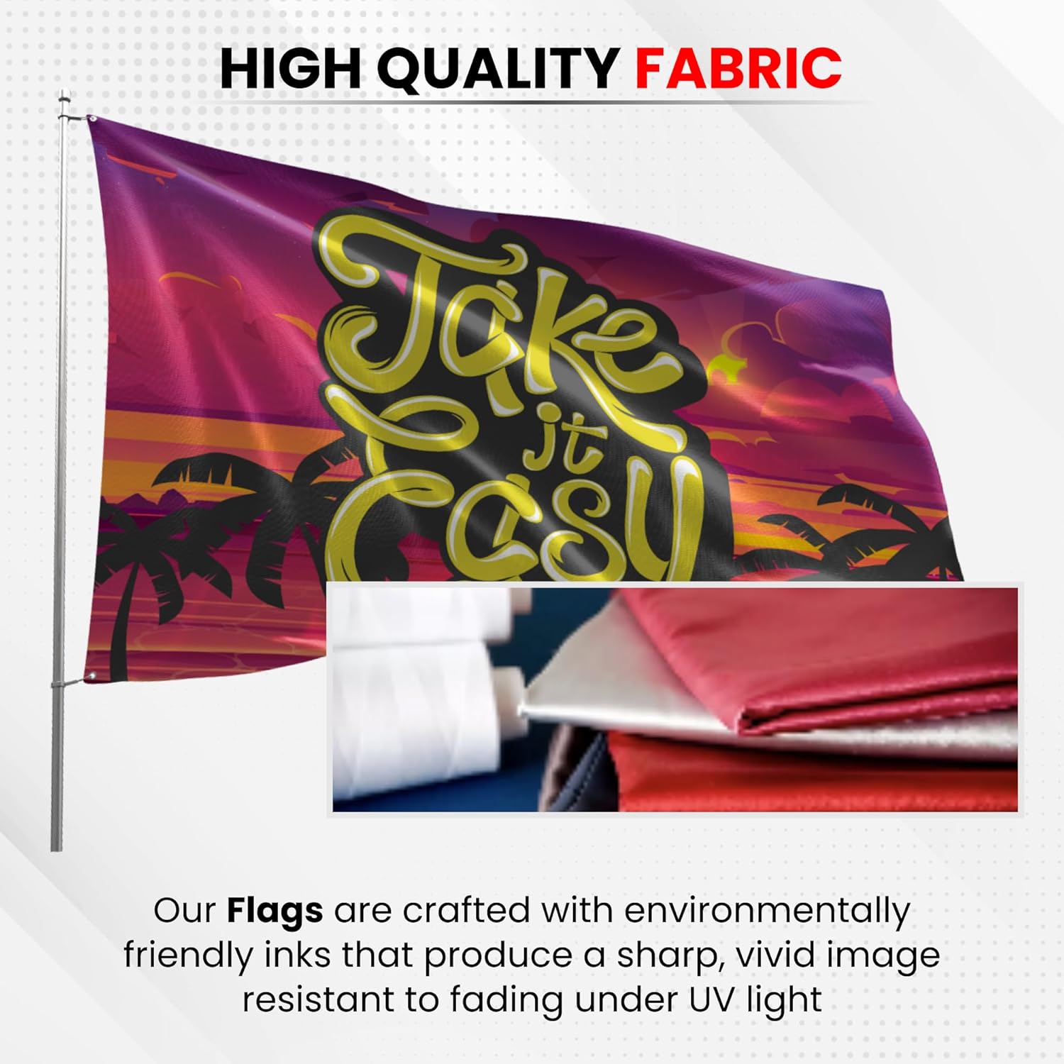 Take It Easy Flag - Durable and Weather Resistant Beach Flags, Vibrant Color Funny Banner, 3x5 Indoor And Outdoor Flag, Yard Lawn Outdoor Decor