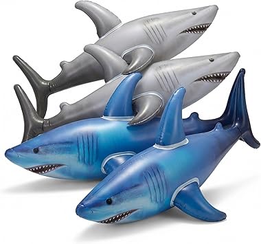 Inflatable Shark Birthday Party Decorations & Pool Toys - 4 Pack 2 Grey, 2 Blue Large 23-Inch Blow-Up Shark Float Party Supplies for Kids or Adults Birthday, Beach, Summer Games & Party Favor Gifts