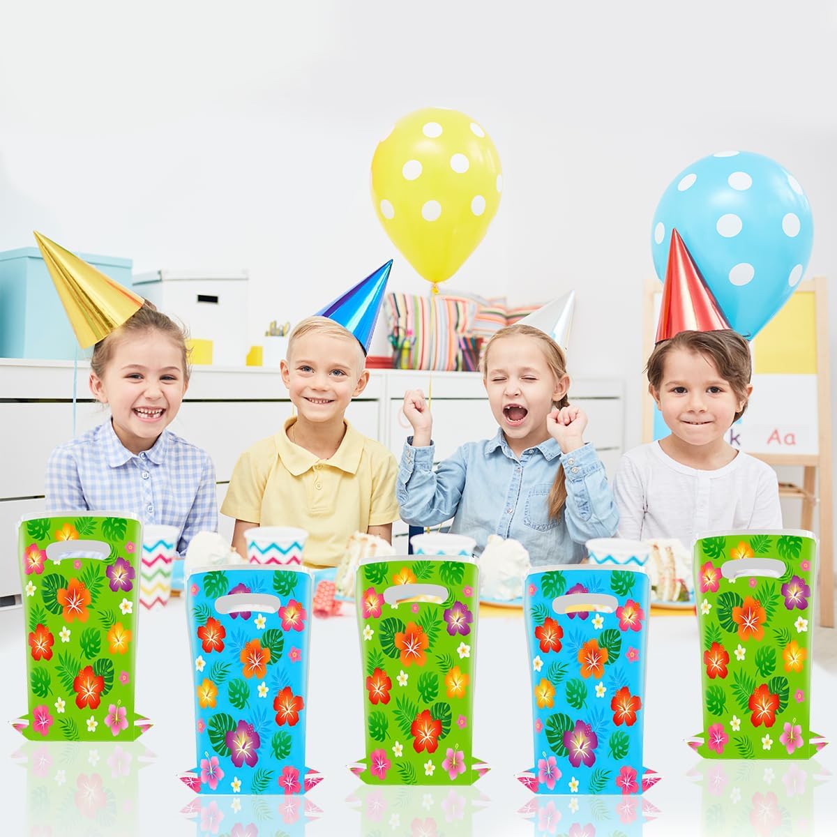 OUSHIZF 50Pcs Hawaiian Party Gift Bags,Tropical Hibiscus Flower Party Favor Bags,Summer Luau Party Decorations Supplies - Image 5