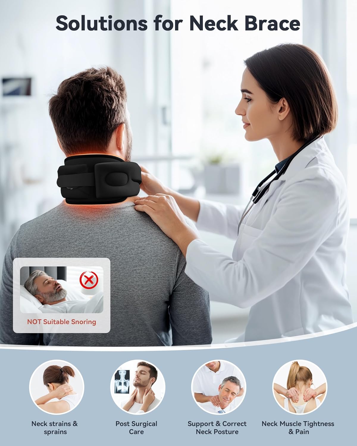 Heated Neck Brace Cervical Collar - Neck Support Brace with Heating Pad, Soft Foam Wraps Keep Vertebrae Stable and Aligned for Relief of Cervical Spine Pressure for Women & Men Black (M Size)