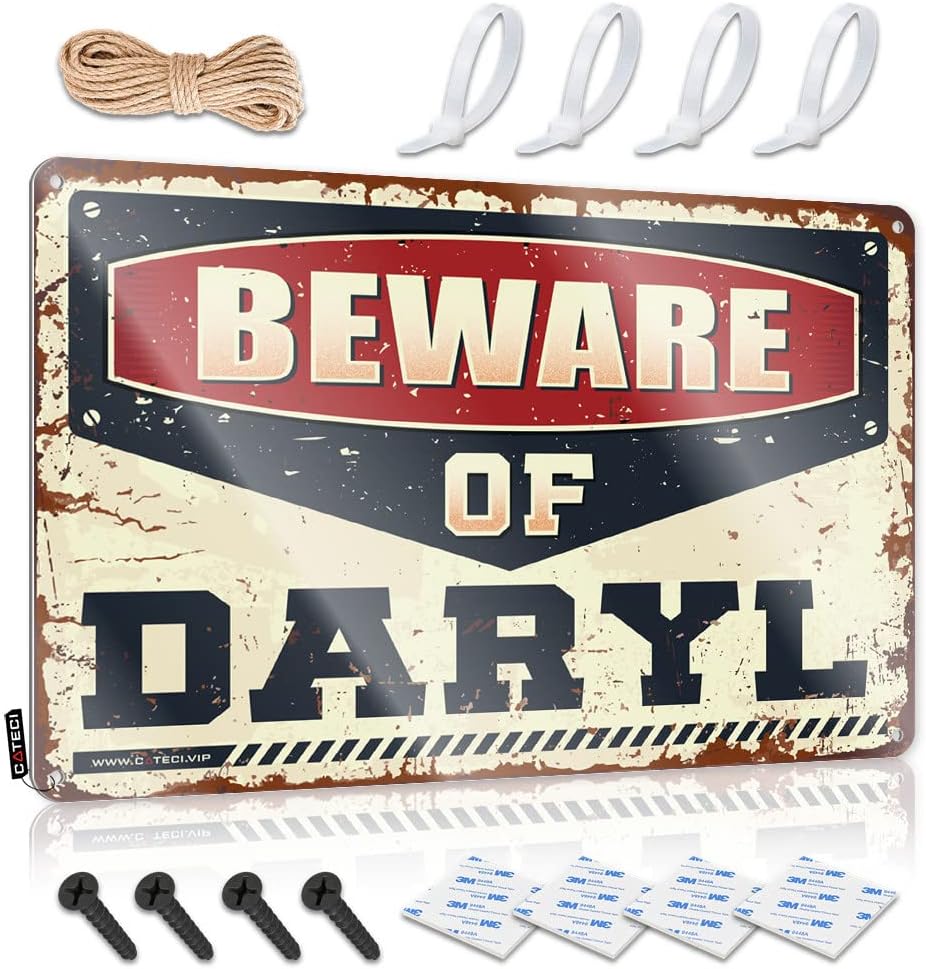 BLEVISTO Personalized Man Cave Sign Beware Of Daryl Tin Sign Room Door Decor Gaming Metal Tin Decor 38(20X30CM)