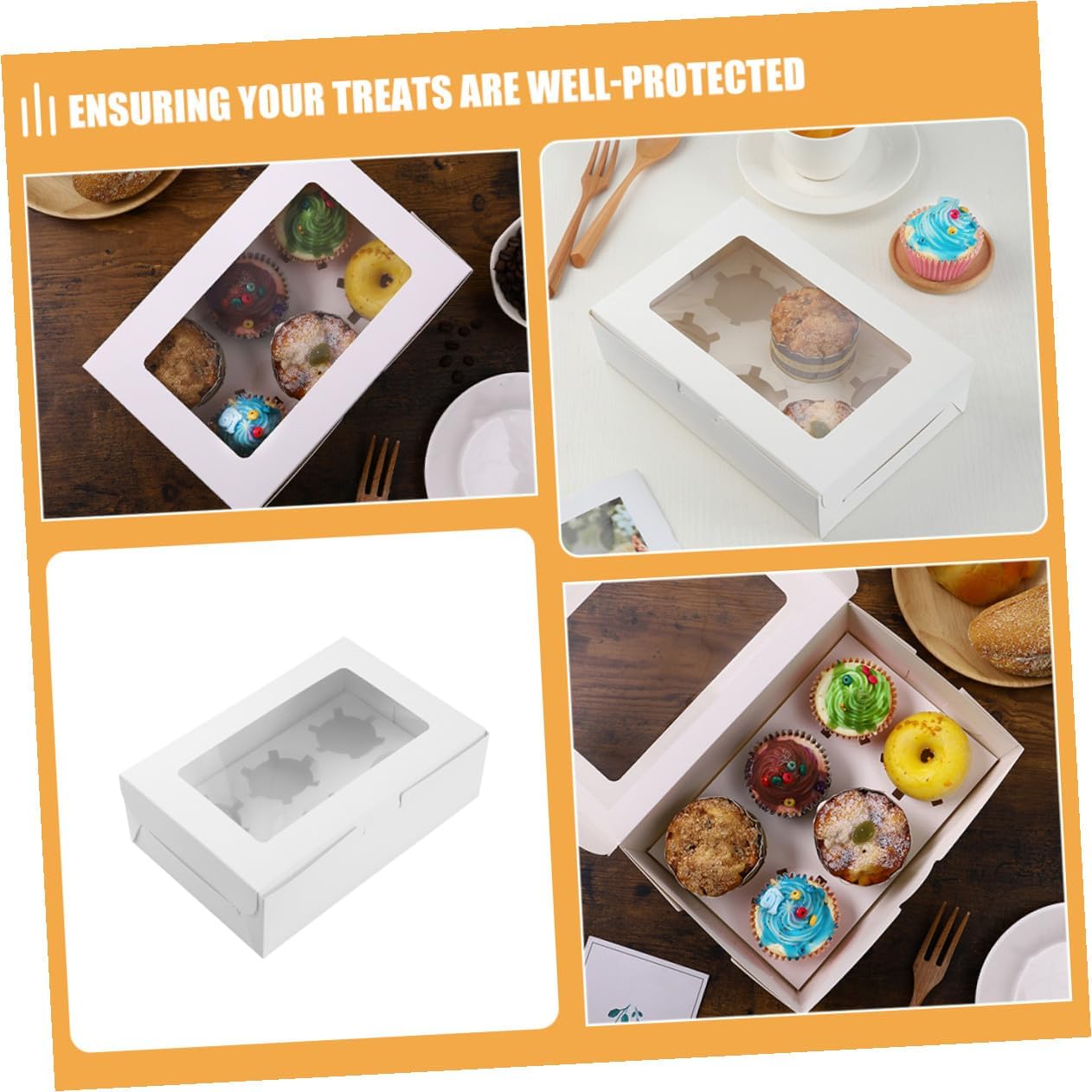 GALPADA 15pcs White Cardboard 6-cupcake Boxes with Window Muffin Storage Container for Birthday Party Baking Supplies Bulk Cupcake Carrier Packaging