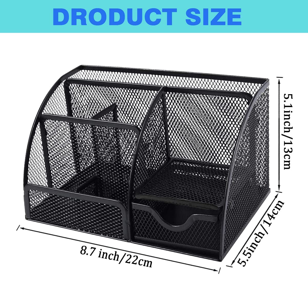 Schreibtisch Organizer,Bleistifthalter auf dem Schreibtisch, Stifte organizer schwarz, 7 Stifte organizer mit schubladen,Stiftehalter Metallgewebe,ZF1016 Büro organizer