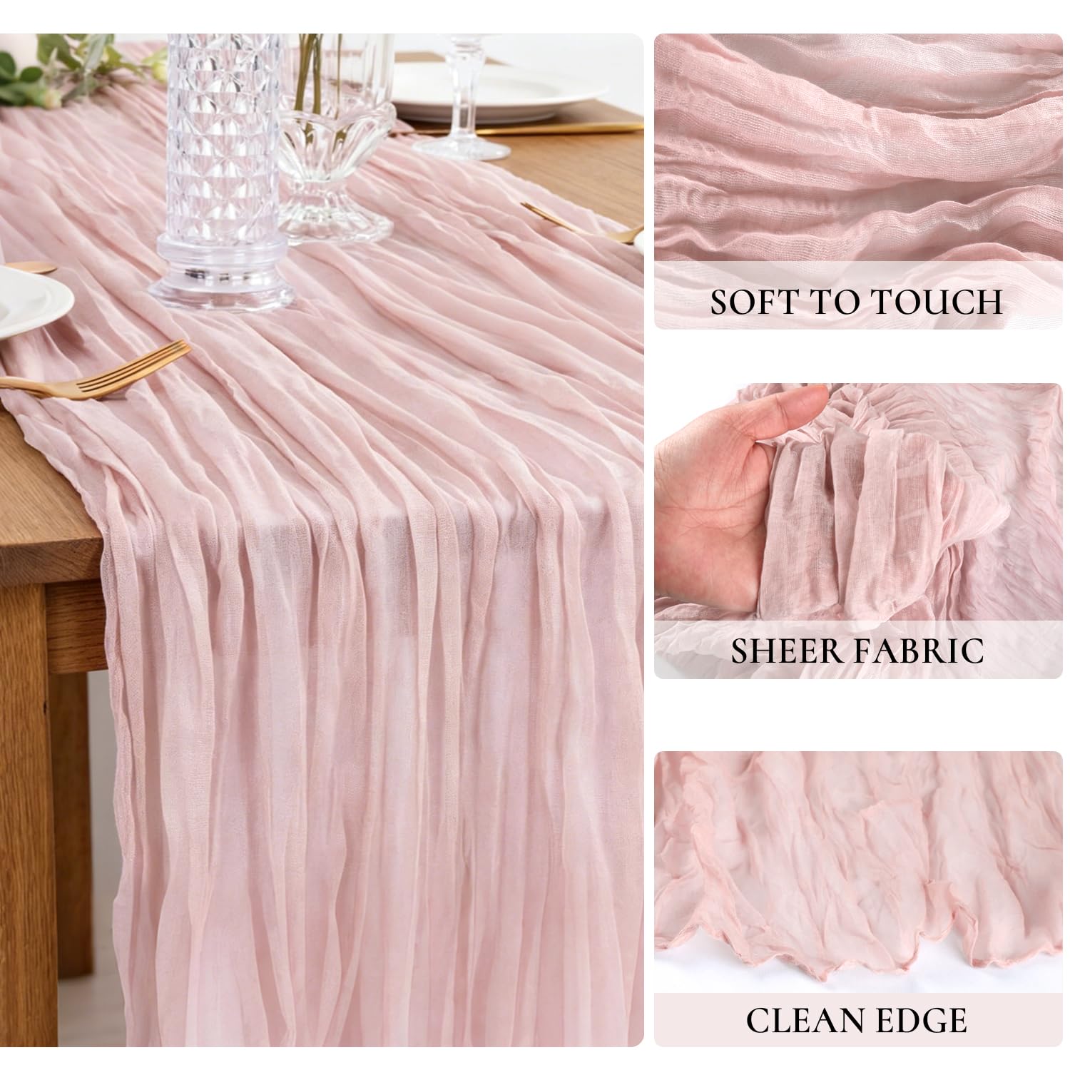 Paquete de 10 caminos de mesa de gasa rosa polvoriento, camino de mesa de gasa de 10 pies, camino de mesa rústico, bohemio, romántico, para boda, decoración de mesa para novia, baby shower,