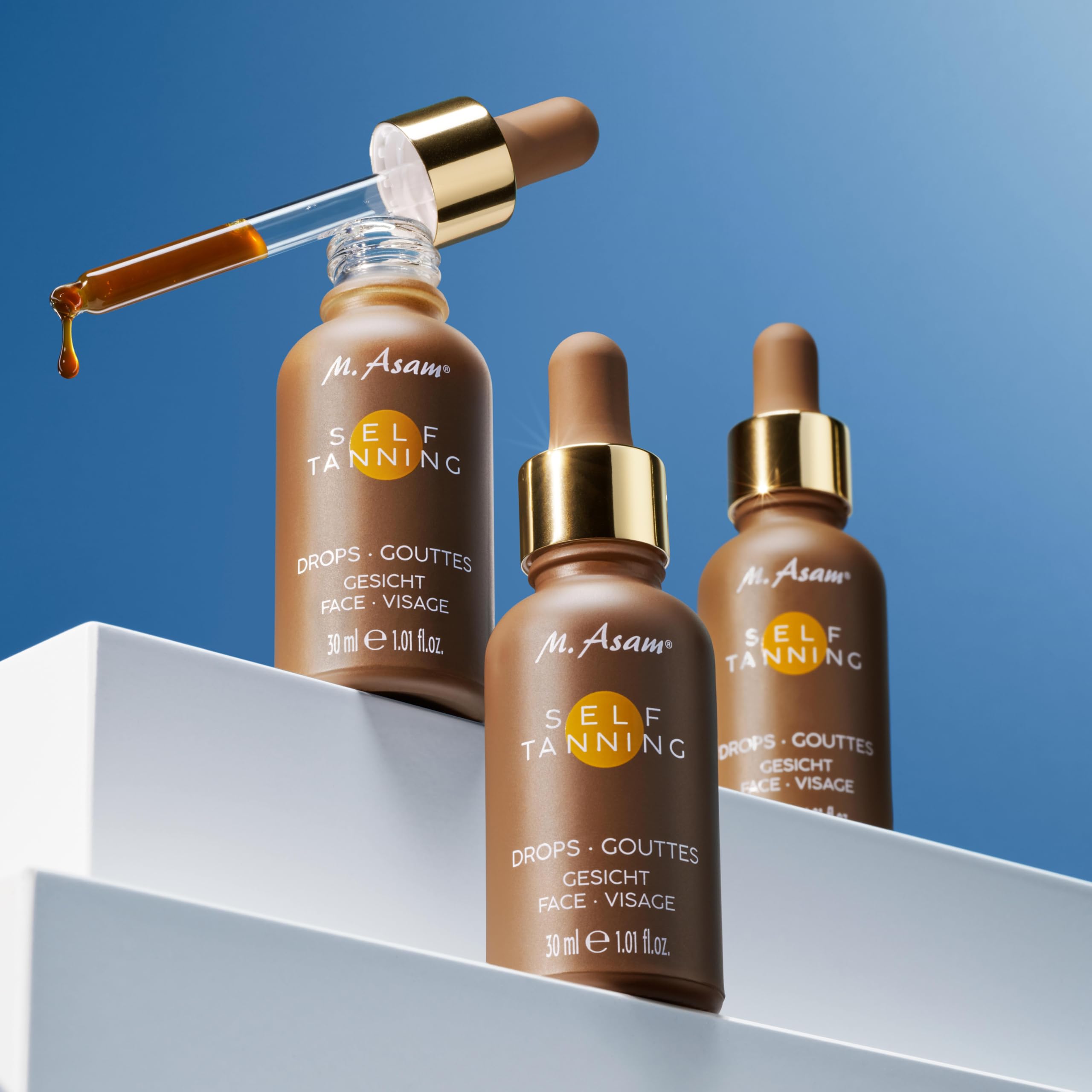 M. Asam SUN Self Tanning Drops (30ml) – Autobronzante viso con gocce autobronzanti per il viso, effetto naturale senza sole, autobronzante graduale, incarnato dorato tutto l’anno