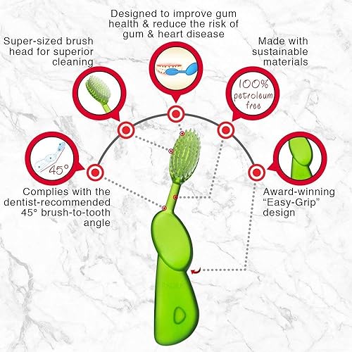 Miniatura 10 de RADIUS Cepillo de dientes grande con cabeza reemplazable, mano derecha, suave en brillo coral, libre de BPA y aceptado por ADA, diseñado para