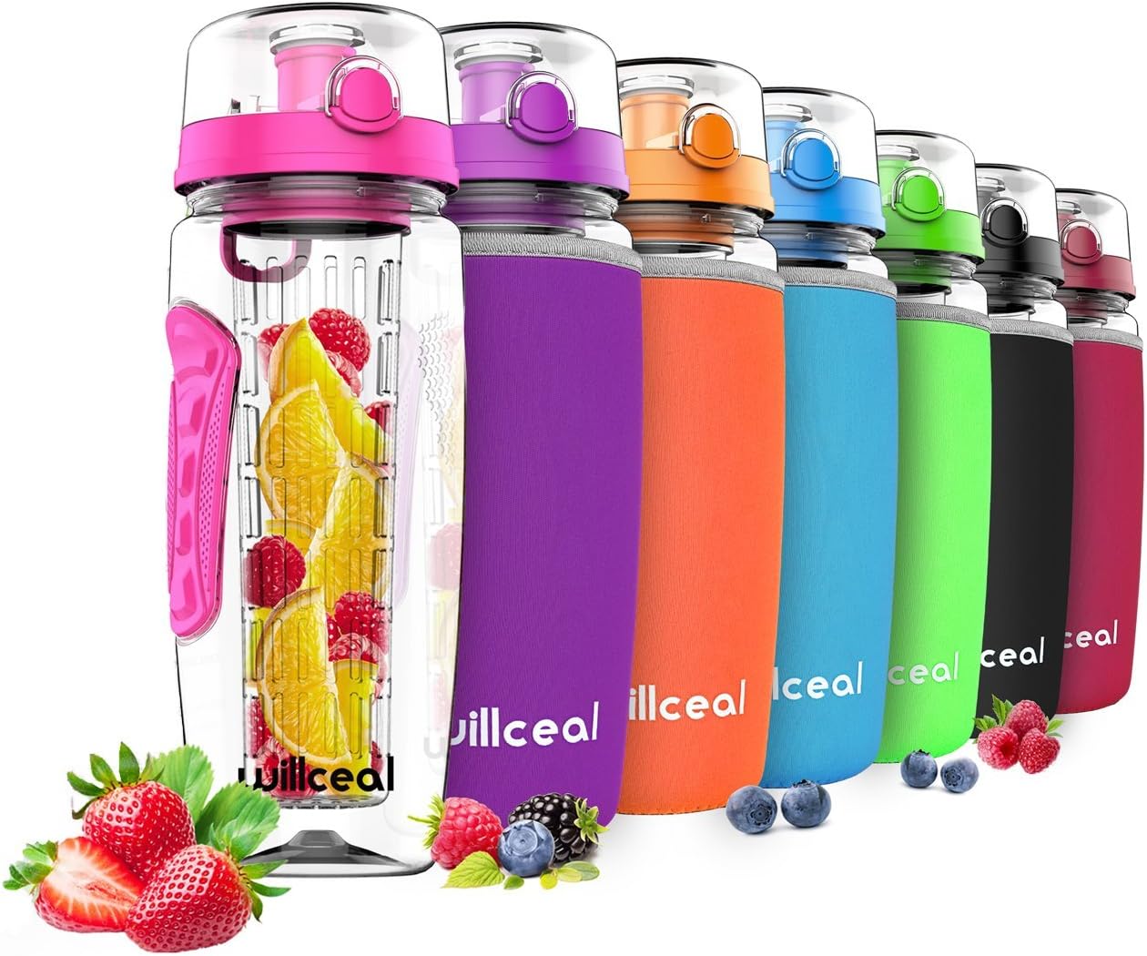Fruit Infuser Water Bottle 32oz Durable, Large - BPA Free Tritan, Flip Lid, Leak Proof Design - Sports, Camping