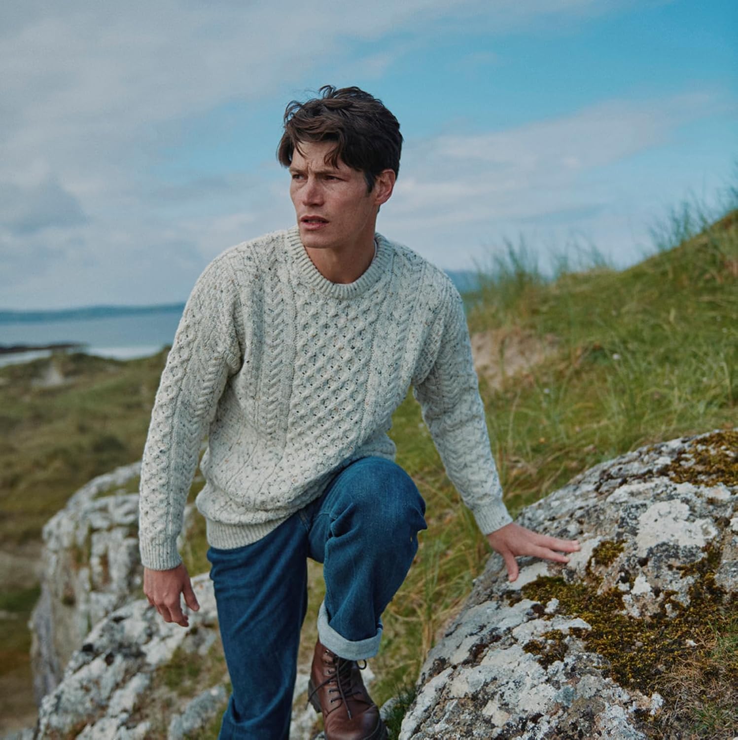 Aran Woollen Mills Inisheer Men’s Irish Cable Crew Neck Knit Sweater – 100% Merino Wool - Image 5