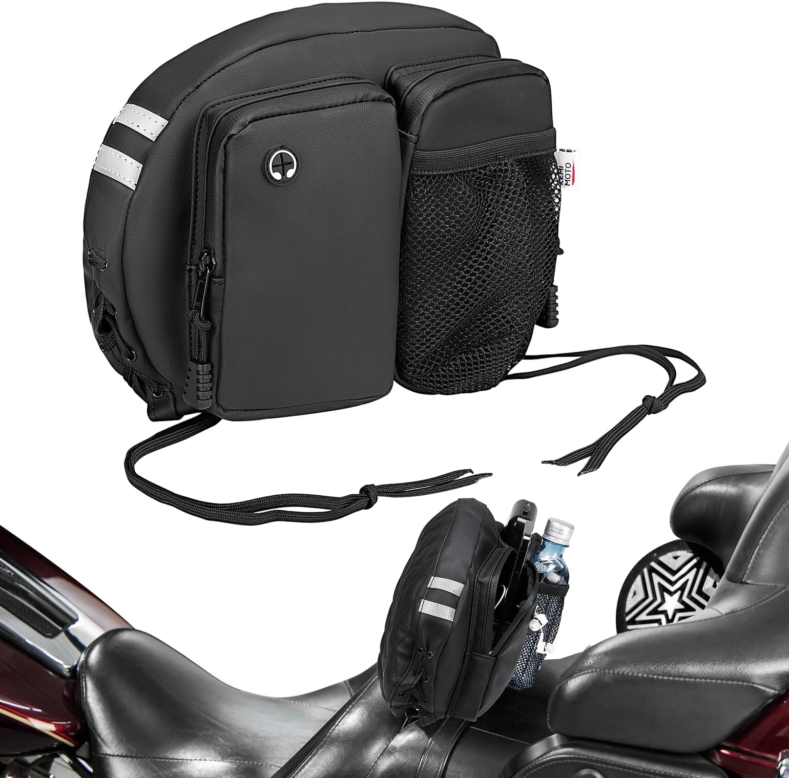 Motorcycle Backrest Bag Rider Backrest Organizer Driver Back Rest Organizer Kit Compatible With Touring Softail CVO Road Glide Limited Tri Glide Rider Back Rest Seat Pocket