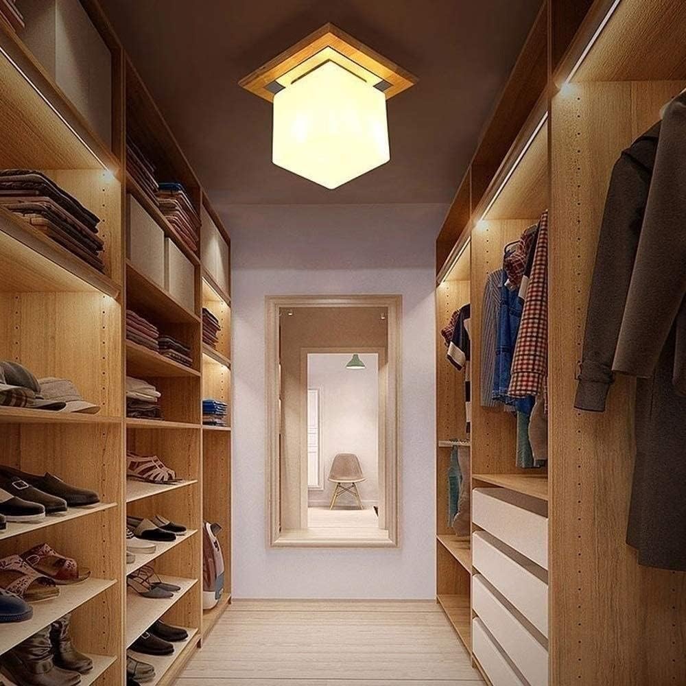 Nowoczesna prosta lampa sufitowa z drewnianą podstawą z kwadratowym szklanym kloszem Oświetlenie sufitowe do sypialni, kuchni, przedpokoju, pralni