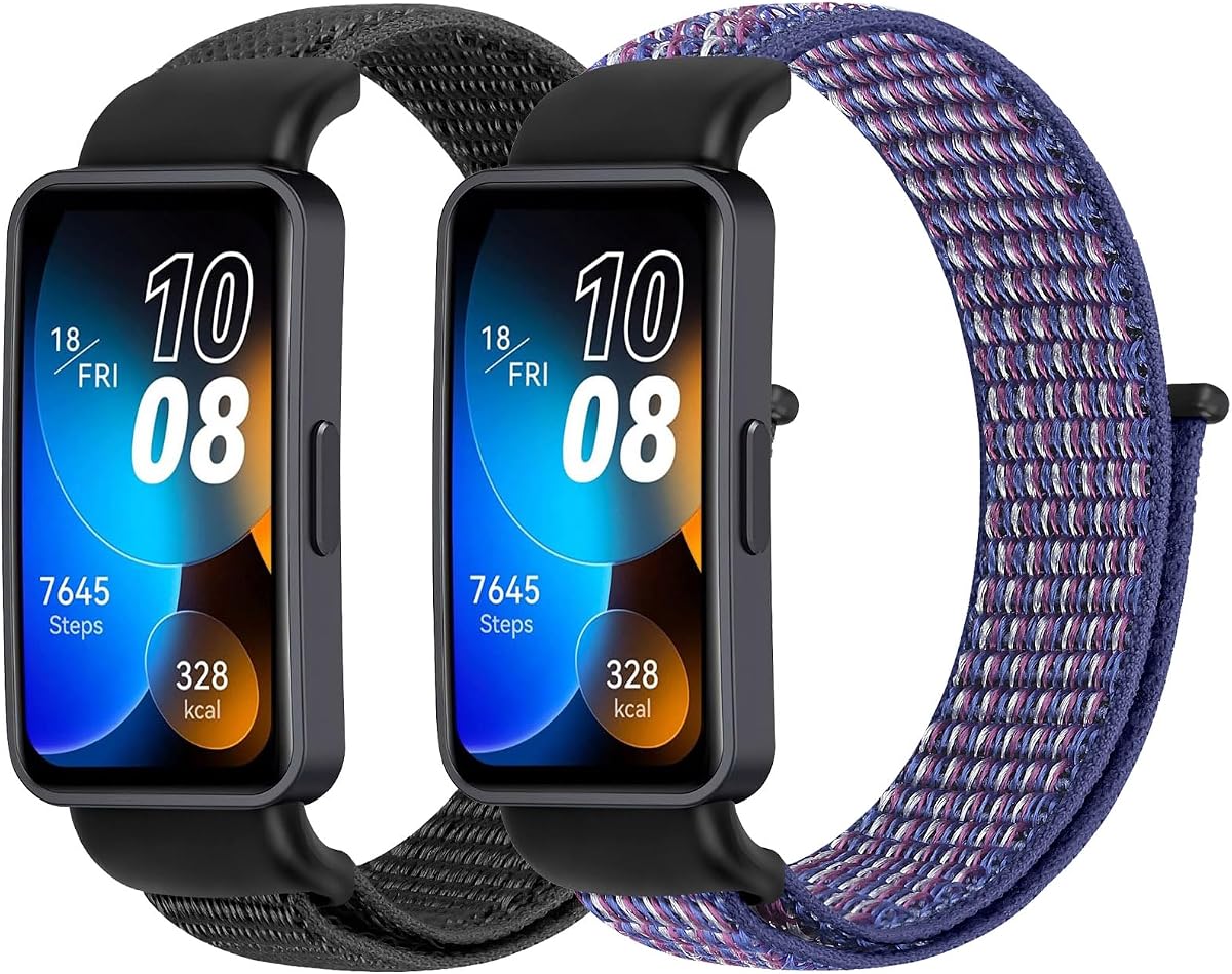 Correas de reloj de nailon compatibles con Huawei Band 10/9/8, 2 correas de repuesto ajustables y transpirables para pulsera deportiva para mujeres y hombres