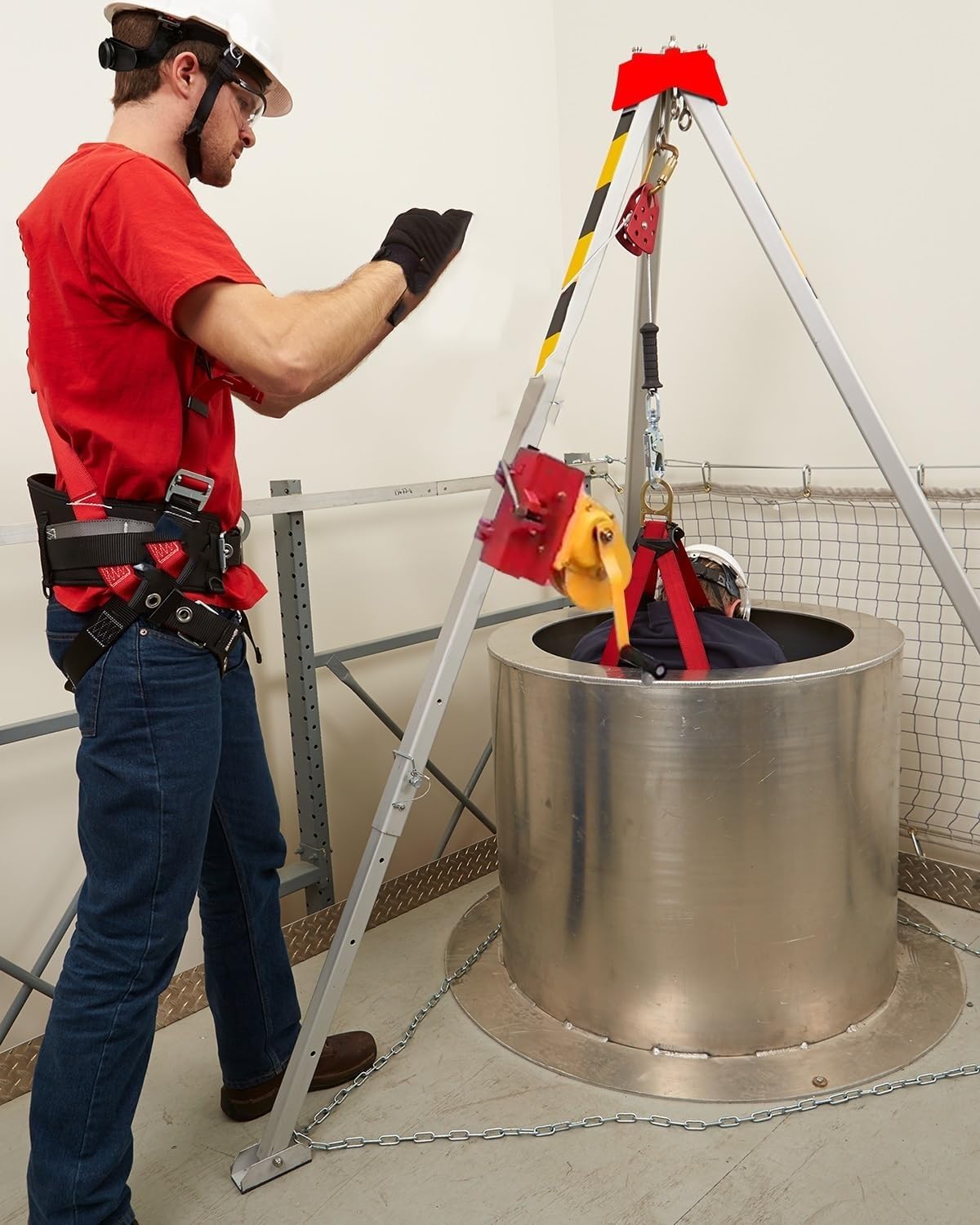 HighPerformance - Kit de protección contra caídas, sistema estabilizador de aluminio para espacios reducidos, cabrestante Capaci de 1200 libras y arnés seguro para trabajos seguros