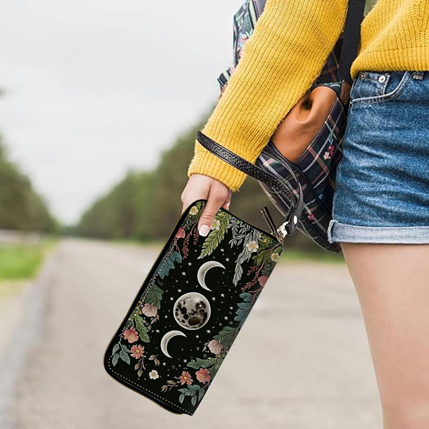 Womens Wallet, Large Capacity RFID Blocking PU Leather Wristlet Wallets for Women Ladies Men Credit Card Holder Zipper Wallet Phone Holder Clutch Travel Purse, Flowers Moon Star - Image 5