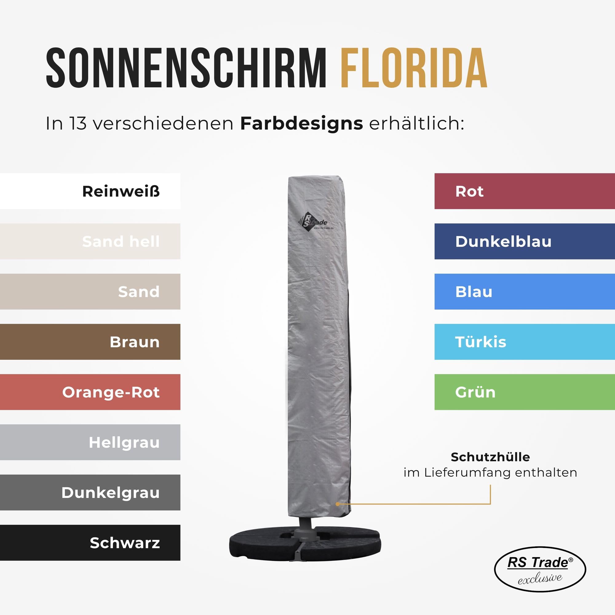 RS Trade Sonnenschirm Ampelschirm 3x4m groß rechteckig, mit Windsicherung, Ständer und Schutzhülle, drehbar neigbar kippbar mit Kurbel, windstabil für Garten Terrasse Balkon Gastronomie, hellgrau