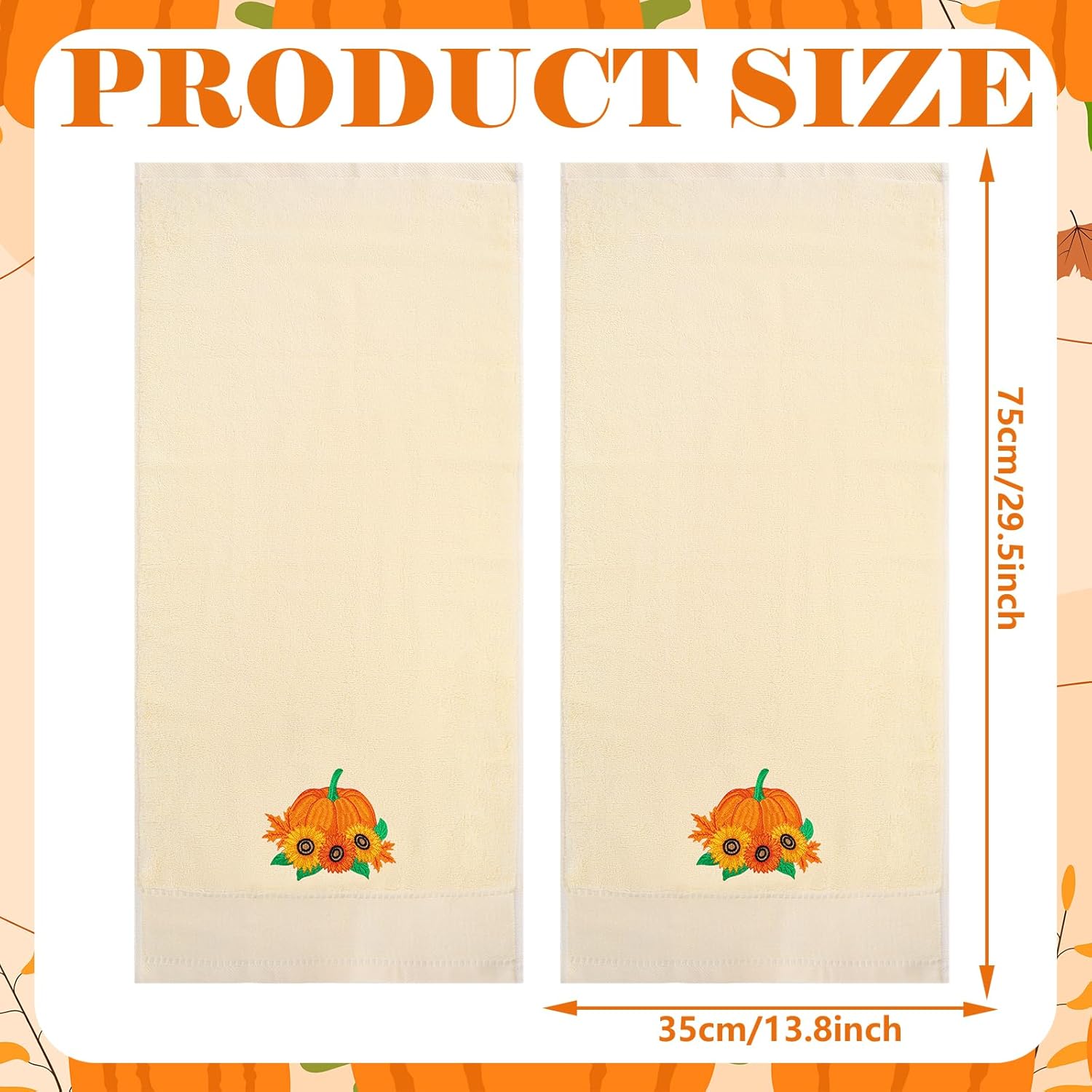 JarThenaAMCS 2 Pack Fall Thanksgiving Hand Towels Pumpkin Embroidered Cotton Bathroom Towels Autumn Decorative Dish Towel for Drying Cleaning Cooking Gift, 29.5 x 13.8 Inch - Image 2