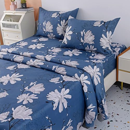 Miniatura 2 de HOOBUY Juego de sábanas de microfibra suave con estampado para todas las estaciones, 4 piezas, incluye sábana encimera con patrón floral, sábana